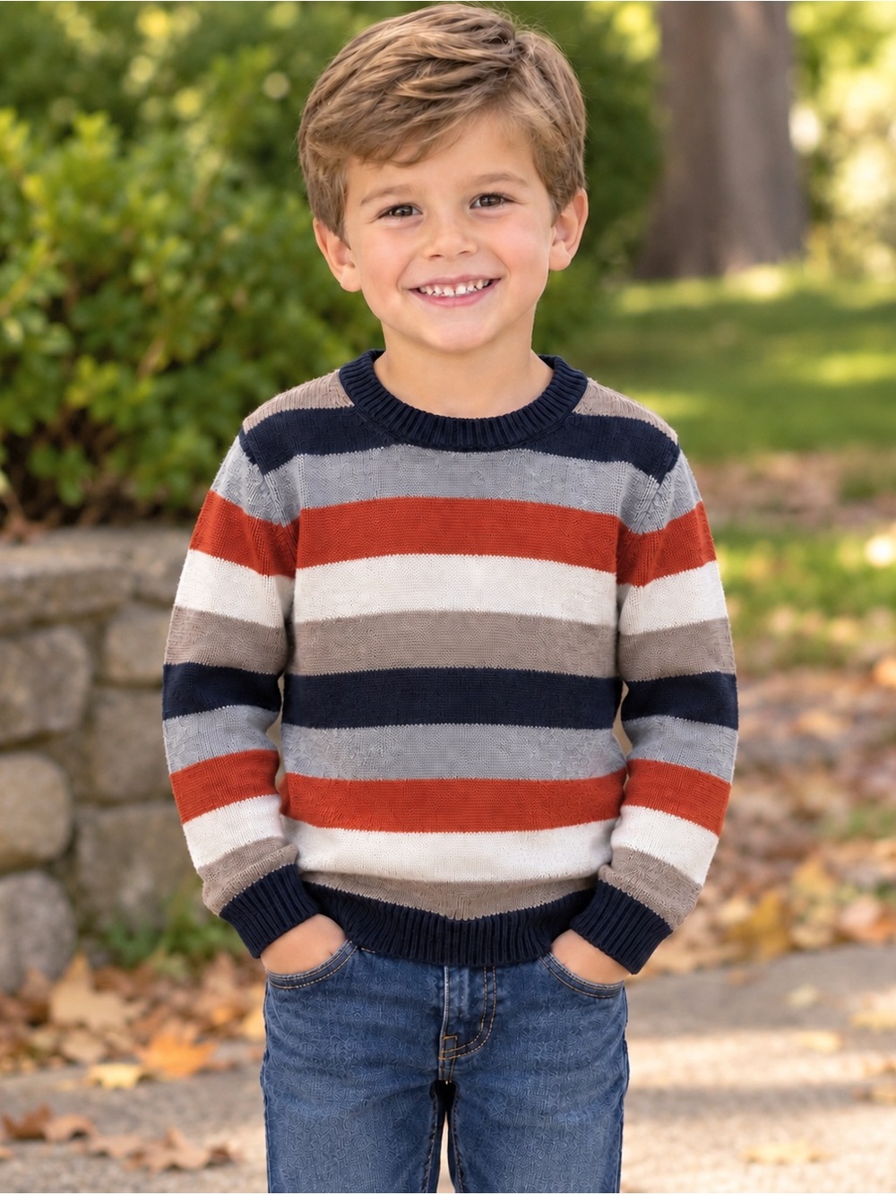 Janie and Jack 4 striped Crewneck Fall Harvest Pumpkin Fall Sweater